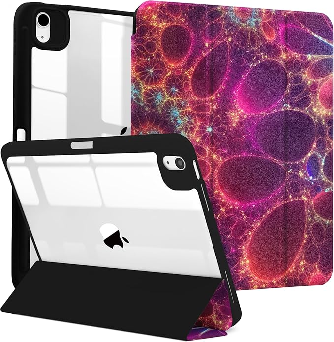 MrARTIST for iPad Air 11 Inch Case M3/M2 - Air 5th/4th Generation 10.9" Cute Women Girls Girly Kawaii Aesthetic Kawaii Design for Apple Air Tablet Cover with Pencil Holder, Purple Flower