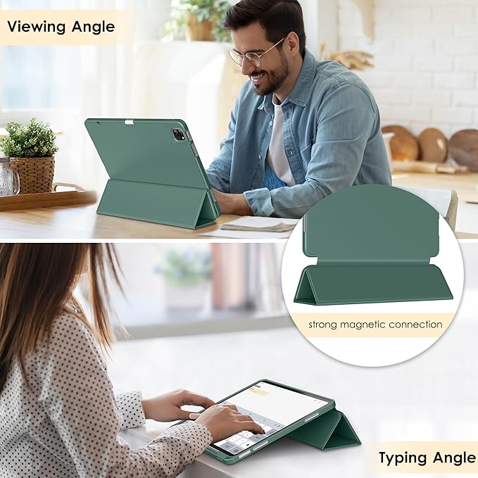 DTTO for iPad Air 13 Inch Case M4/M3/M2 2026/2025/2024, iPad Pro 12.9 Inch Case (6th/5th/4th/3rd Gen), Smart Slim Trifold Stand Soft Cover with Pencil Holder, Midnight Green