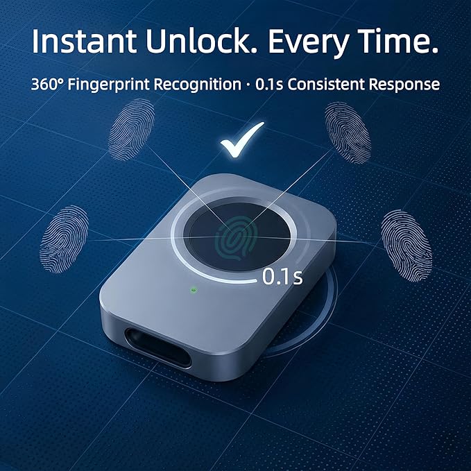 Windows Hello Fingerprint Reader for Windows 11 10, Offline Physical Security Vault for PC, USB Biometric Fingerprint Scanner, 360° Touch Secure Login & Data Encryption Device for Laptop Sliver