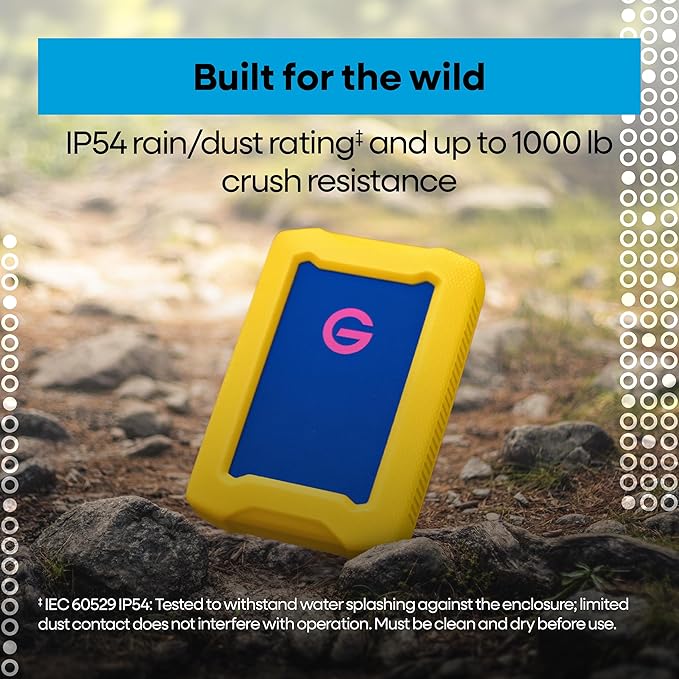 1TB G-Drive ArmorATD Rugged, Durable Portable External HDD, Up to 130MB/s, USB-C (5Gbps), USB 3.2 Gen 1 – SDPHE1G-001T