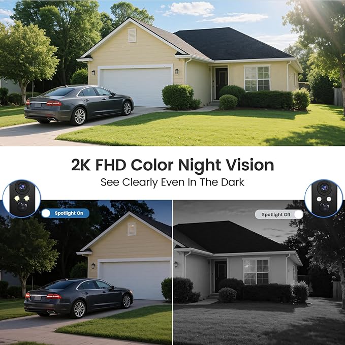 360° View Wireless Outdoor Security Camera, No Subscription Free 7-Day Cloud/SD, Pan, AI Detection, Magnetic, Battery Powered, 2.4G WiFi, 2K, Night Vision, 2-Way Talk, Home Security, IP65