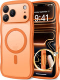 CAPRARO Magnetic for iPhone 17 Pro Max Case for Women Girls, Upgraded [Full Camera Protection] [Compatible with MagSafe] Cute Wave Translucent Matte Phone Case for iPhone 17 Pro Max, Clear Orange