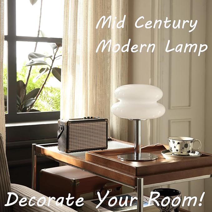Glivpny Mushroom Lamp Table Lamp for Night Stands,Mid Century Modern Desk Lamps for Bedroom, Vintage Dimmable Bedside Small Cute Lamps, Cool Aesthetic House Warming Gifts New Home Decor(White)
