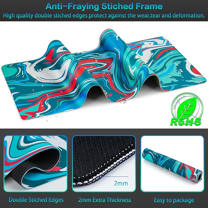 Canjoy Gaming Mouse Pad, Fluid Pattern Mouse Pad 35.4x15.7inch Large Extended Computer Mouse Mat Keyboard Full Desk Mousepad for Gaming, Office, Home