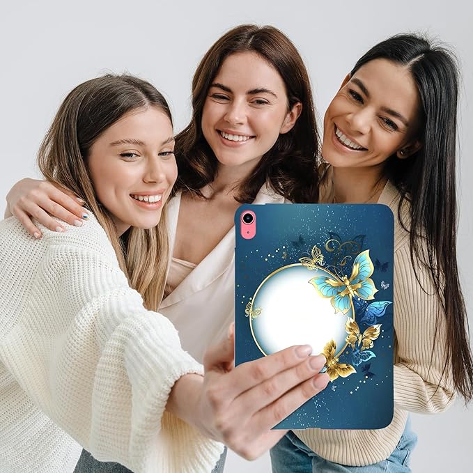 for Apple iPad (A16) 11th Generation Case 11 inch 2025 & iPad 10th Generation Case 10.9 inch 2022, Lightweight Soft TPU Back Shockproof Cover Silicone Bumper Shell, Gold Blue Butterfly