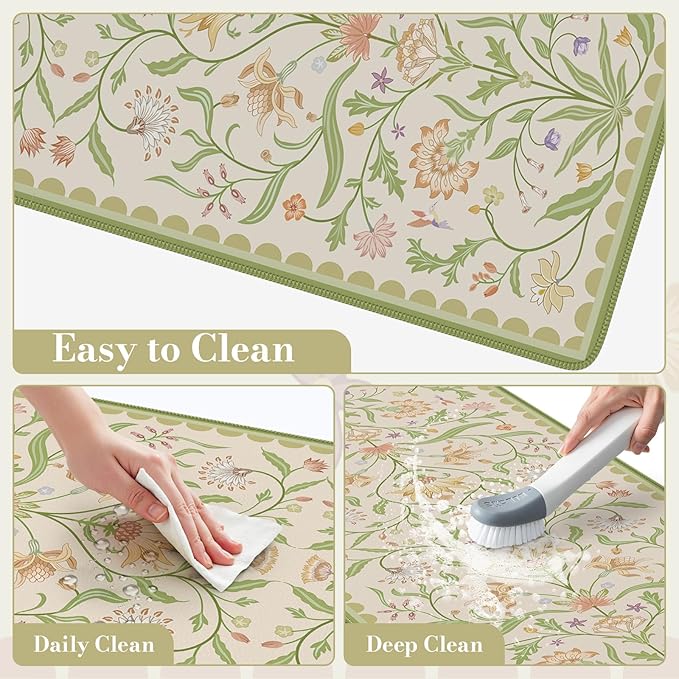 HAOCOO Sage Green Iris Flower Desk Pad Mat, Non-Slip XXL Mouse Pad with Stitched Edges, Cute Floral Computer Mat, Elegant Desk Decor for Home, School, Office Accessories