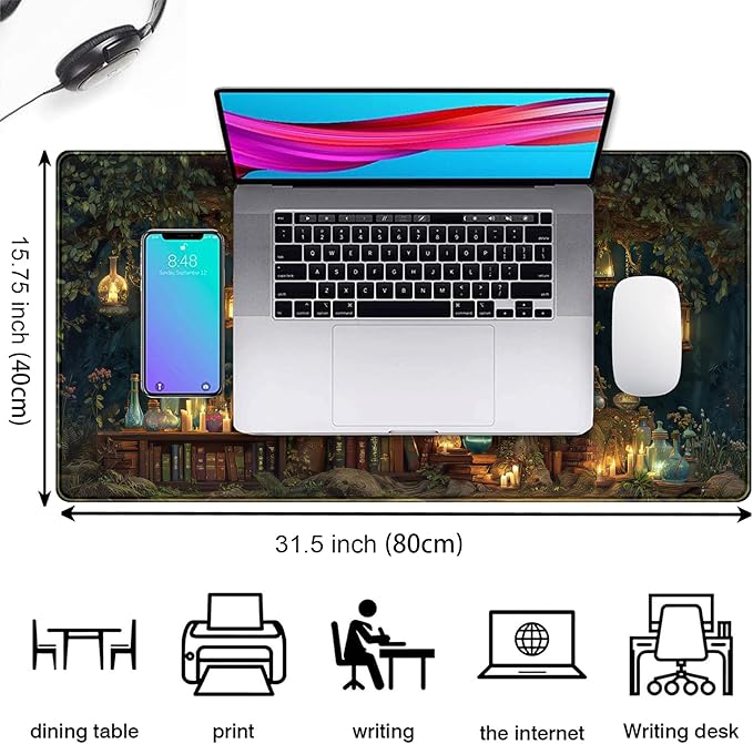 Desk Mat Large Mouse Pad Magical Tree Gaming Desk Pad, Extended Keyboard and Mouse Mat XXL, Computer Mats for Desktop Full Desktop Laptop Mat, Anime Dark Academia Office Desk Decor 31.5x15.7 Inch