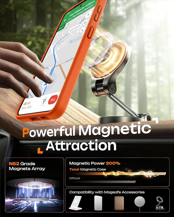 TOCOL for Samsung Galaxy S26 Case, Compatible with Magsafe, Full Camera Protection, Built-in Magnetic Ring, Drop Protection, Translucent Matte Phone Case for S26 6.3 inch (Orange)