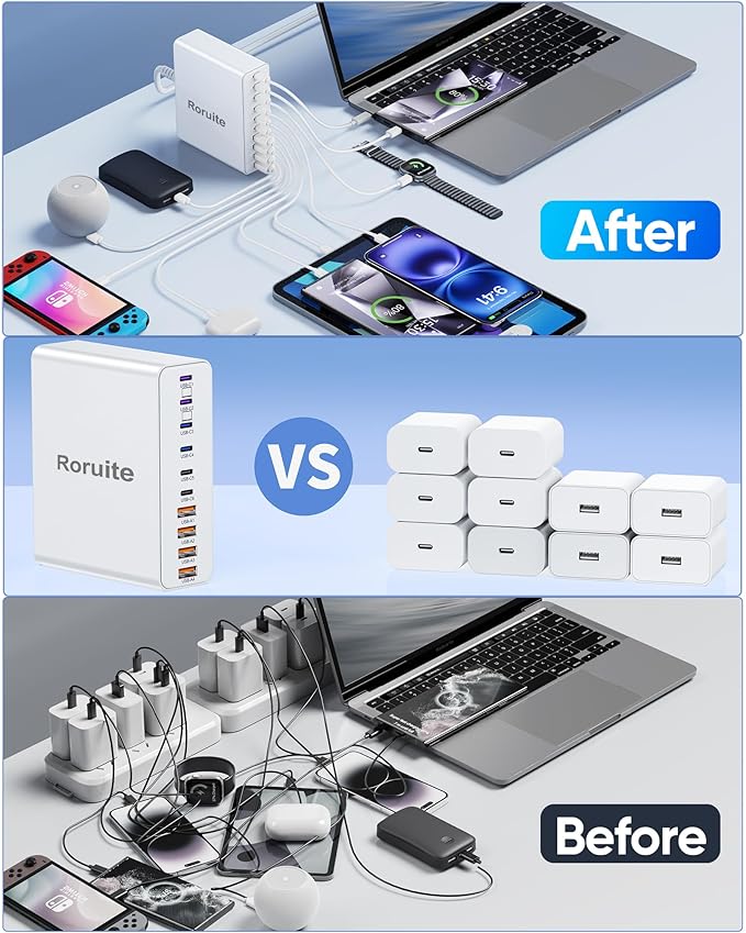 800W USB C Charging Station, 120W PD GaN5 Super Fast USB C Charger Block-10 Port, Type C Fast Charging Block for PC Laptop MacBook Pro/Air Charger Adapter with iPhone 17 16 15 14 Pro Max, iPad, Galaxy