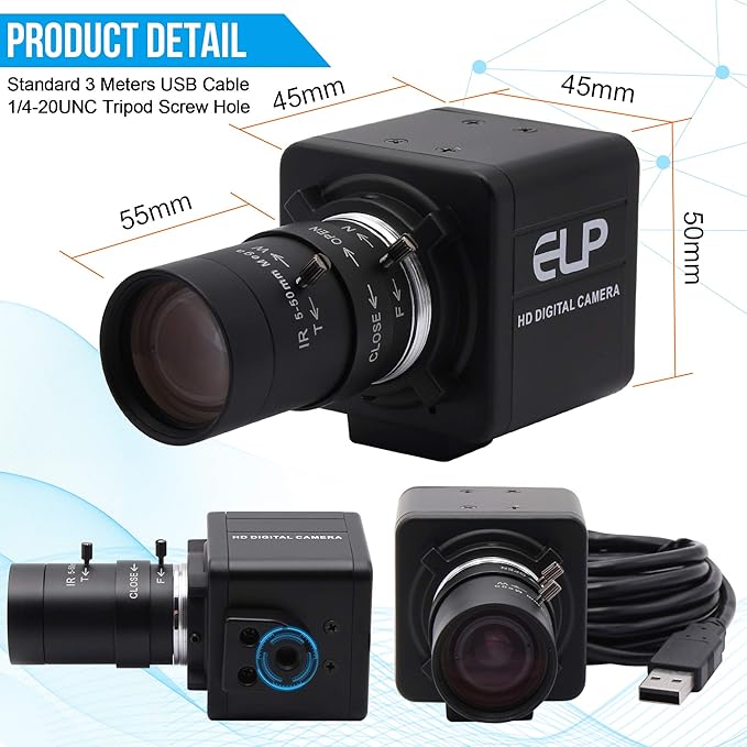 4K Ultra HD 5-50mm Zoom Manual Lens USB Web Camera, 2160P IMX317 Sensor, 10X Varifocus Close-up USB Webcam for Windows/Linux/Raspberry Pi