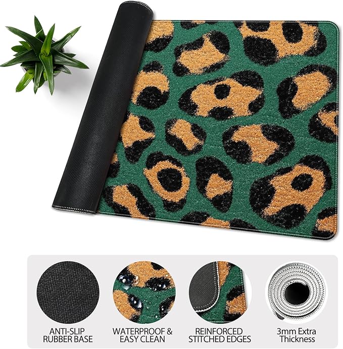 35.4 x 15.7 in, XXL Large Mouse Pad for Desk, Extended Keyboard Mouse Mat for Computer Office, Big Mouse pad with Stitched Edges, Gaming Pc-Green Leopard