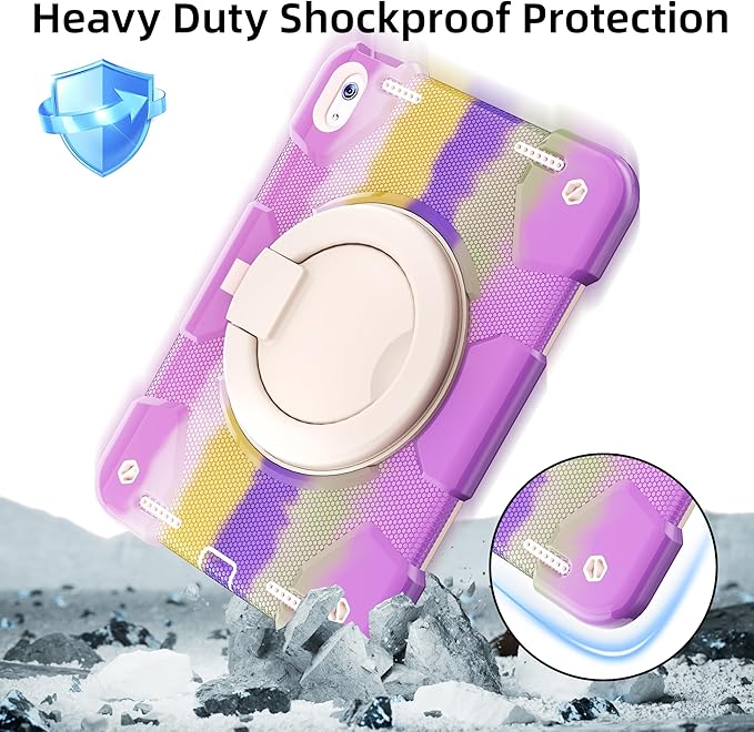 Andnary Case for iPad (A16) 11th Generation 11 inch 2025/10th Generation 10.9 inch 2022, Shockproof Cover with Screen Protector/360° Rotate Handle/Bracket/Pen Holder/Shoulder Strap (Colorful Purple)