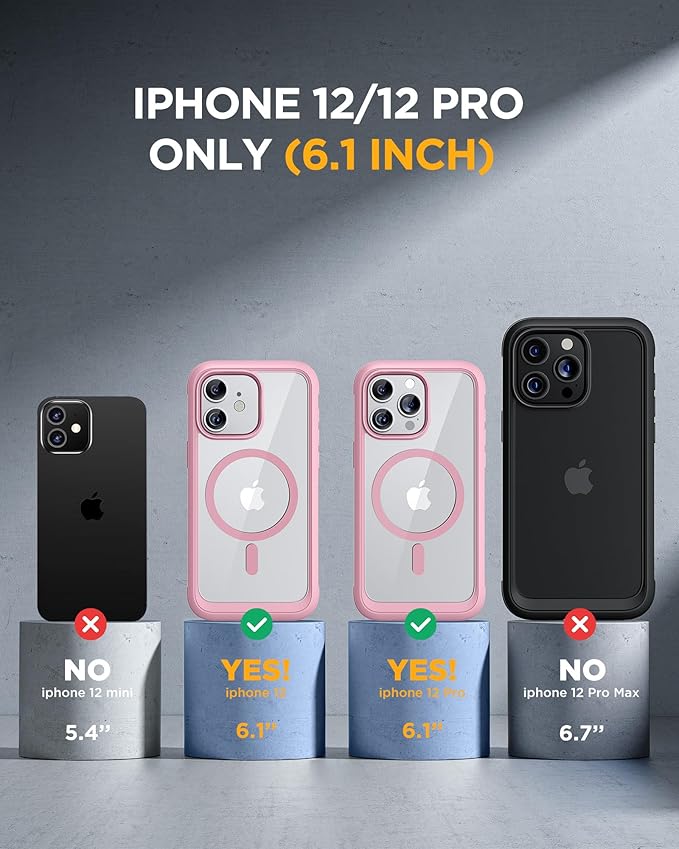 Miracase Glass Series Designed for iPhone 12/12 Pro 6.1 Inch, Upgrade Full-Body Magnetic Case with Built-in 9H Tempered Glass Screen Protector, with Camera Lens Protector, Magnetic Pink