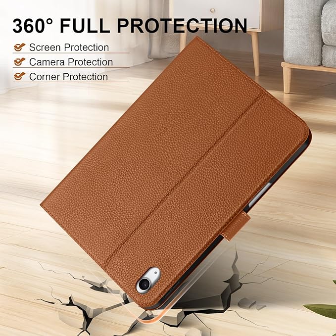 Genuine Leather Case for iPad Air 11" M4 2026/M3 2025/M2 2024, 5th/4th Gen 10.9" | with Pencil Holder and Adjustable Stand, Magnetic Closure, Auto Wake/Sleep Cover | Brown