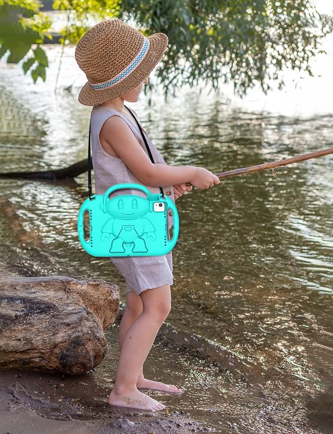 SUPLIK Kids Case for New iPad 11th Gen (A16) 11-inch 2025 & 10th Generation 10.9" 2022 & Air 11" 2025/2024 & Air 5th/4th Gen & Pro 11, Durable Shockproof Cover with Shoulder Strap Handle Stand, Cyan
