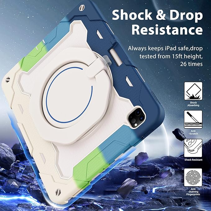 ROISKIN for iPad Pro 12.9 -Inch Case (6th, 5th, 4th & 3rd Gen)with HD Screen Protector, 360 Stand, Handle, Pencil Holder,Shoulder Strap[15ft Drop Protection]Rugged Bulky Full Body 12.9 iPad Pro Case