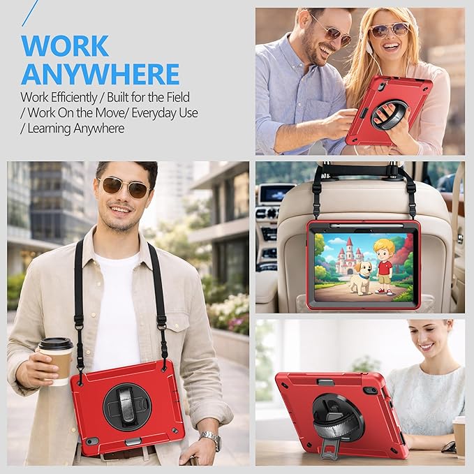 Case for iPad (A16) 11th/10th Generation Case: Protective Cover for iPad 11th Gen 11 Inch 2025 &10th Gen 10.9" 2022 with Screen Protector- Stand- Shoulder Strap- Handle- Pencil Holder-Red