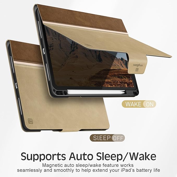 KingBlanc Case for iPad Air 13-inch M4/M3/M2 (2026/2025/2024) with Pencil Holder, Vegan Leather Cover, Auto Wake/Sleep, Multi-Angle Stand for Viewing & Drawing, Pencil Pro & USB-C Compatible, Beige