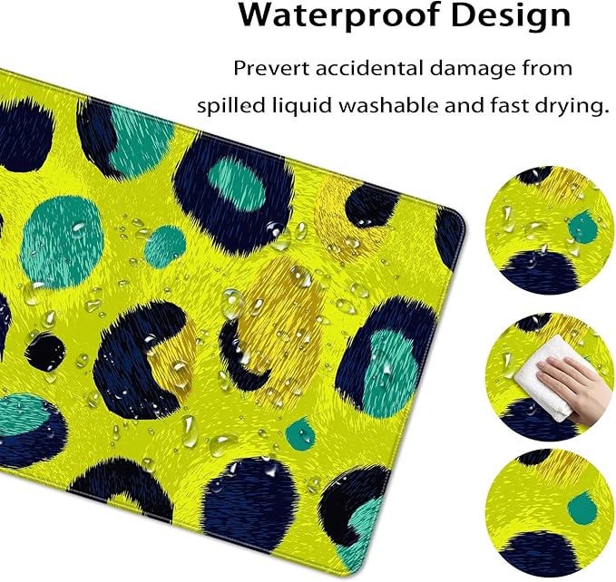 35.4 x 15.7 in, XXL Large Mouse Pad for Desk, Extended Keyboard Mouse Mat for Computer Office, Big Mouse pad with Stitched Edges, Gaming Pc-Abstract Leopard Print Light Green