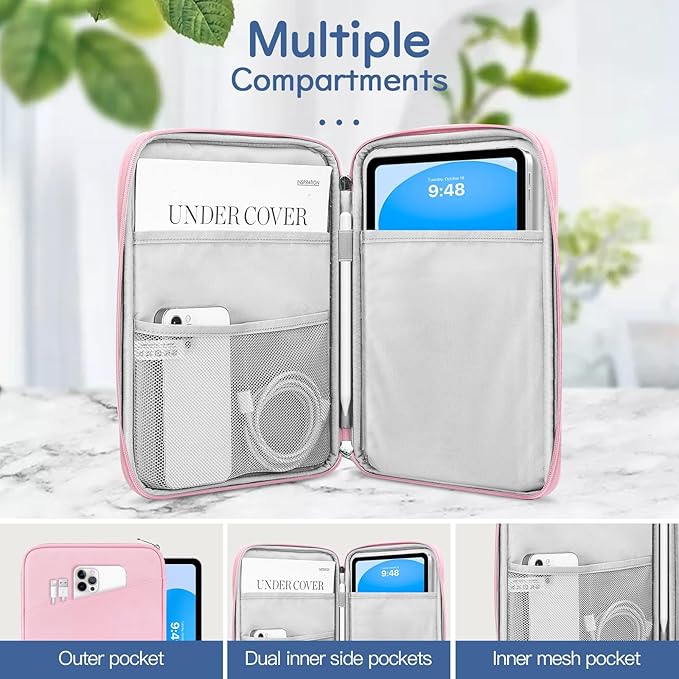 Dadanism 9-11" Tablet Sleeve Bag Carrying Case for iPad (A16) 11th Gen 11", iPad 10th Gen 10.9" Air 5/4, iPad Air M4/Pro 11", iPad 9/8/7th, Galaxy Tab A11+ Plus 11", Remarkable 2 10.3", Flowers Pink