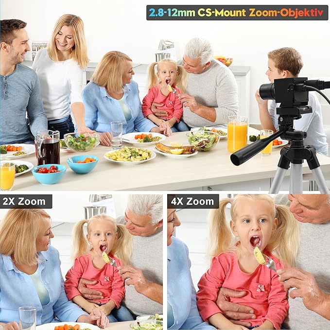 SVPRO 4K 60fps Streaming Camera with 4X Optical Zoom & Manual Focus, HDMI/USB 3.0 Webcam for PC/Mac - Live Broadcast/OBS/Monitoring, 2.8-12mm CS Mount Lens
