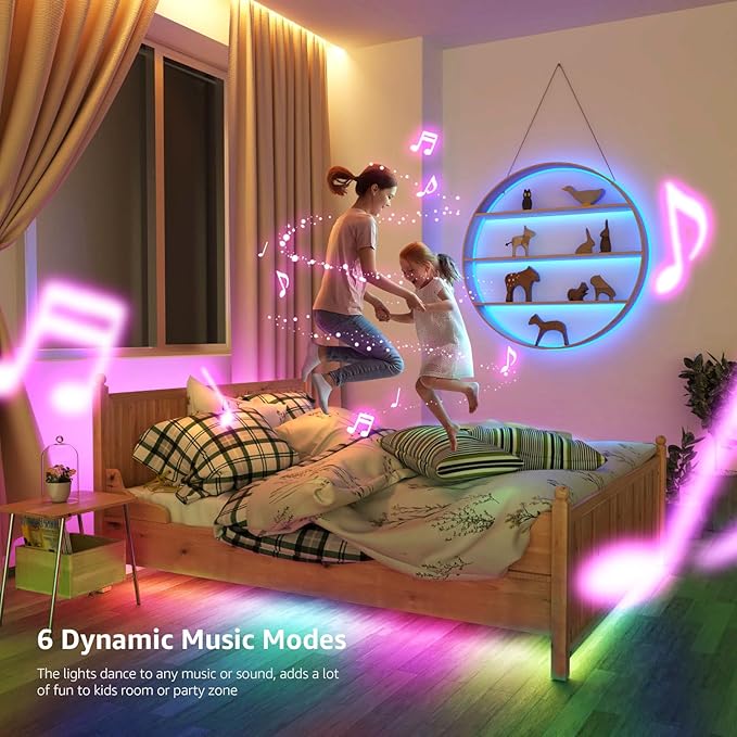 Lepro LED Strip Lights, 50ft Music Sync MagicColor Light Strip with Remote, Valentines Gifts for Men & Women, 5050 RGB Lights for Bedroom, Home, Gaming Room, Party, Wall,Valentines Day Decor