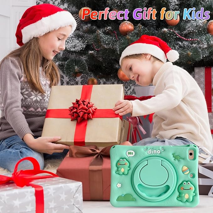 Dteck for iPad 10.9" 10th Generation Case Kids,Cute Cartoon 3D Unique Design Light Rotating Handle Stand Shoulder Strap Soft Silicone Funda Drop Rugged Shockproof Protective Kid-Proof Case,Dinosaur