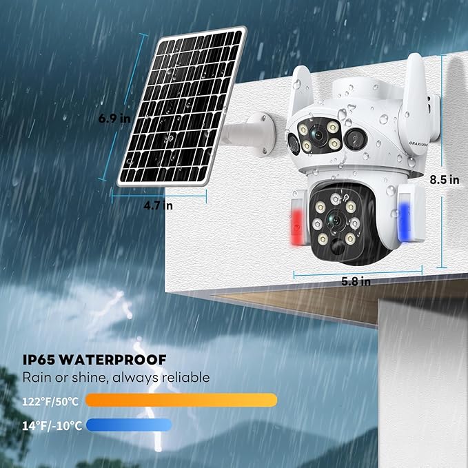 Solar Camera Outdoor Wireless, Dual Lens Security Camera for Home & Farm, Light Alarm & Color Night Vision, Outdoor Camera Two-Way Audio (1 Pack)