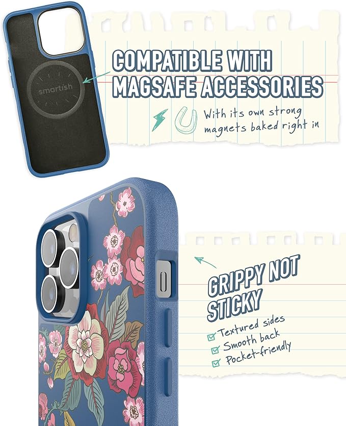 Smartish® iPhone 14 Pro Max Slim Case - Gripmunk Compatible with MagSafe [Lightweight + Protective] Thin Grip Cover with Microfiber Lining - Flirty Flowers