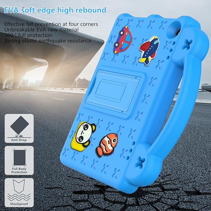 AKABEILA Compatible with Amazon Fire HD 8/HD 8 Plus (2020/2022)/Fire HD 8 2024 Tablet Case, Kids Friendly Universal Lightweight Shockproof Protective Case with Shoulder Strap & Stand Handle Sky Blue