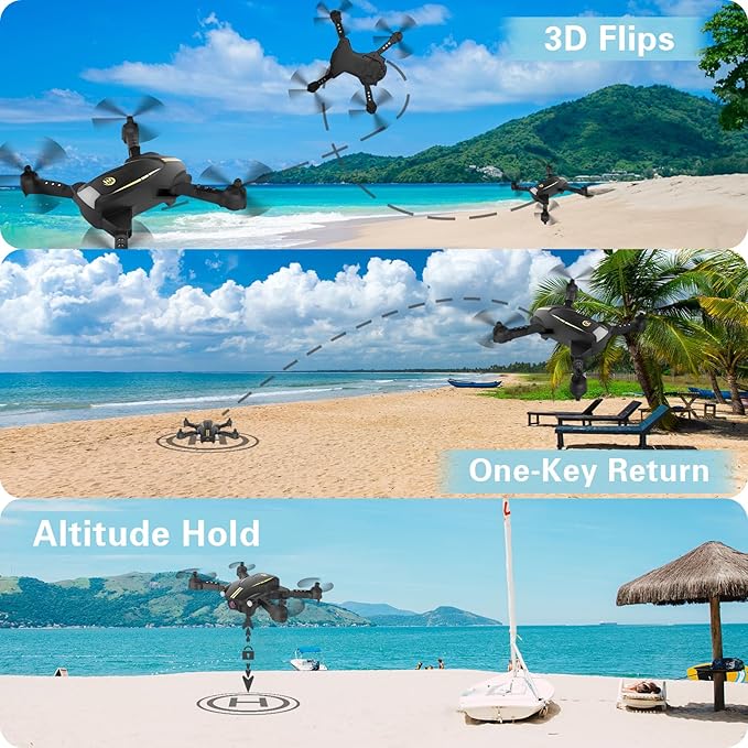 Drone with Camera for Kids 1080P HD FPV Foldable Drone for Adults & Beginners, Mini Drone for kids, RC Quadcopter with 2 Batteries, Gravity Control, One Key Take Off/Land, 360° Flip, Waypoint Fly