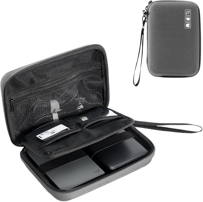 ProCase Hard Drive Case for Canvio Basics Western Digital WD Elements My Passport Seagate Portable Backup Plus Slim 1TB 2TB 3TB 4TB USB 2.5, Portable External Case for 2 Hard Drives -Darkgrey
