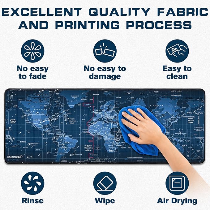Mouse Pad Gaming - Desk Mat for Keyboard and Mouse - World Map Large Mouse Pads for Desk, Gaming Mousepad with Non-Slip Base, Desks Pad (31.5" X 11.8") for Game, Office and Home (Map)