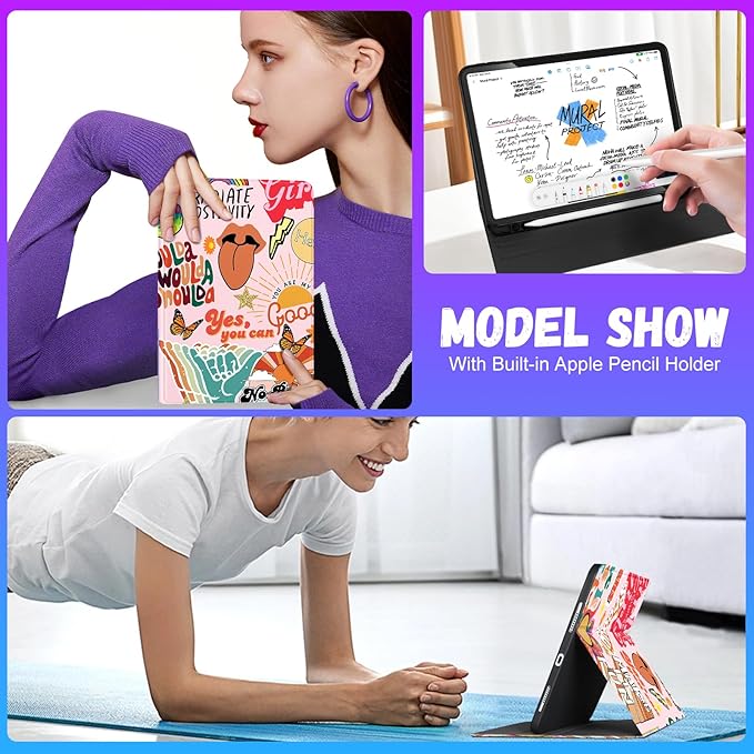 Uppuppy for iPad Air 13 Inch M2/M3, Pro 12.9 Case - Cute Women Girls Girly Aesthetic Quotes Pencil Holder Folio Cover for Apple Air 13" 2024/2025, Pro 6th/5th/4th/3rd Generation Case