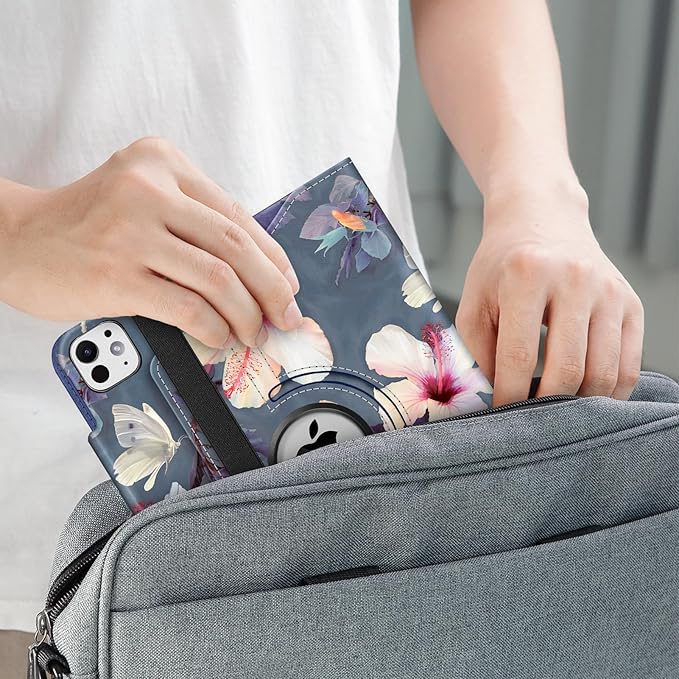 Fintie Rotating Case for iPad Pro 11-inch (M5) 2025 / (M4) 2024 - [Built-in Pencil Holder] 360 Degree Swiveling Smart Stand Protective Cover, Auto Sleep/Wake, Blooming Hibiscus