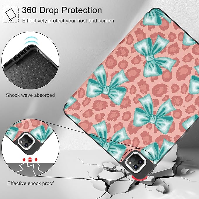 May Chen for iPad Pro M2 12.9 inch Case 6th/5th/4th/3rd Generation 2022 2021 2020 2018, Trifold Stand with Auto Wake/Sleep Soft TPU Protective Stand Back Cover, Mint Green Bow