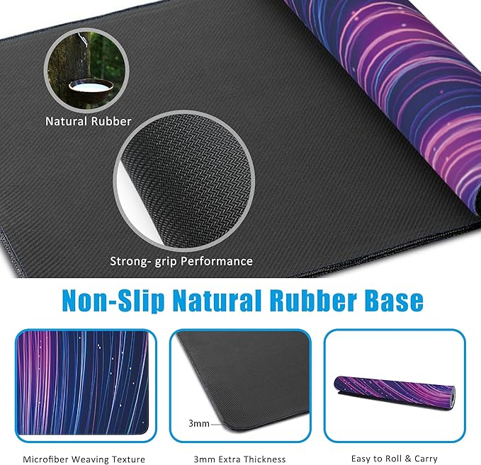 Futuristic Neon Swirl Lines Large Gaming Mouse Pad,Waterproof Desk Mat for Desktop,Non-Slip Rubber Base Mousepad with Stitched Edges for Laptop Office and Home 35.4X15.7 Inch