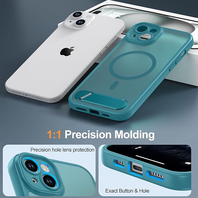 Magnetic Compatible with iPhone 15 Plus Case, [Built-in Kickstand][Full Camera Protection][Compatible with MagSafe][Anti-Fingerprint] Shockproof Phone Case for iPhone 15 Plus 6.7",L Blue
