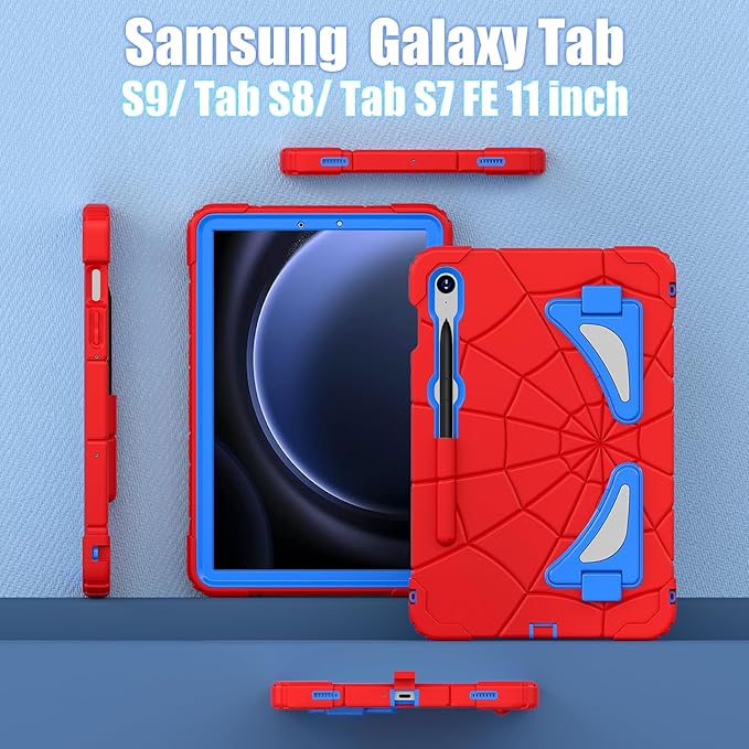 AKABEILA Compatible with Samsung Galaxy Tab S10 FE 2025/Tab S10 Lite 2025 Tablet Case，Lightweight Shockproof Rugged Protective Cover with Kickstand for Kids Children Boys Babies Red Blue