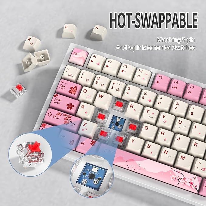 75% TKL Wired Mechanical Keyboard,RGB Backlit Gasket Mount 82 Key Hot Swappable Custom Linear Red Switch Gaming Keyboard with Volume Knob & PBT Keycaps (Pink)