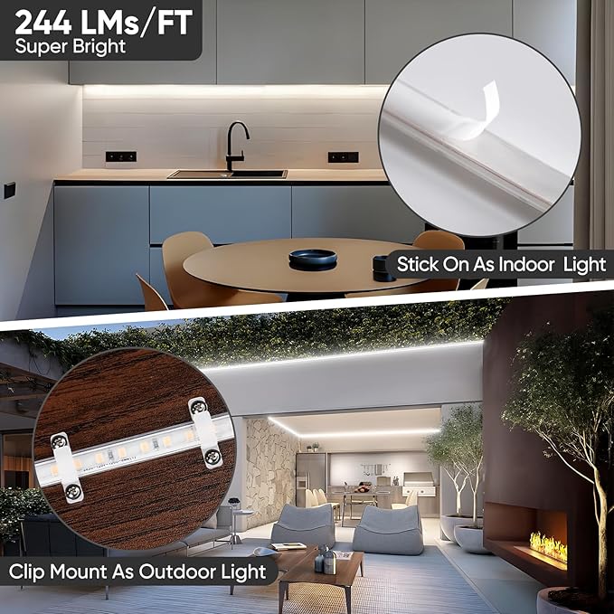 Shine Decor LED Strip Light Super Bright 16000LM, Plug&Play 120V Driverless Easy Wiring, Flicker Free Weatherproof for Outdoor Indoor, Min. 3.9” Cuttable Stickable, 6000K Cool White 65FT ETL Listed