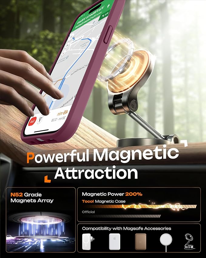 TOCOL for Phone 14 Pro Case, Compatible with Magsafe Charger, Full Camera Protection, Drop Protection, Translucent Matte Phone Case for iPhone 14 Pro 6.1 inch (Plum)