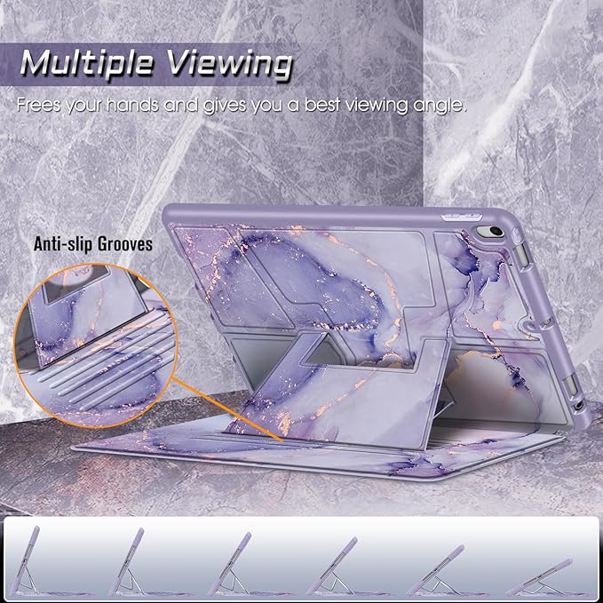 Fintie Magnetic Stand Case for iPad Air 10.5" (3rd Generation) 2019 / iPad Pro 10.5" 2017, Multi-Angle Viewing Rugged Soft TPU Back Cover with Pencil Holder, Auto Wake/Sleep (Lilac Marble)