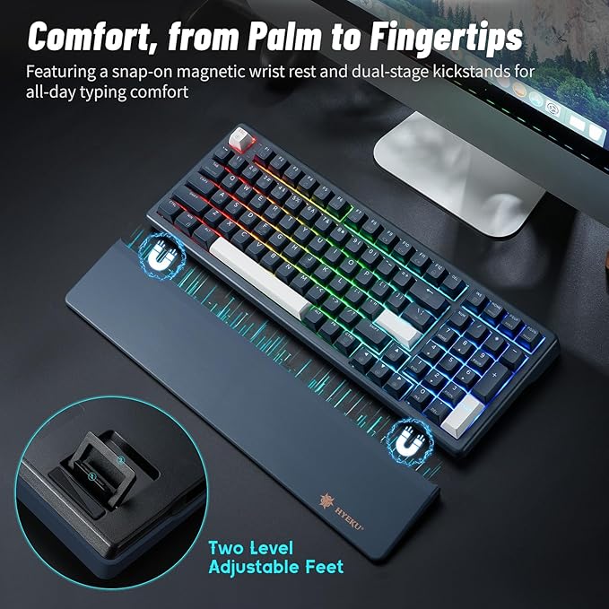 Hexgears Wireless Mechanical Keyboard with Wrist Rest,Tri-Mode BT5.0/2.4GHz/USB-C Hot Swappable Custom Keyboard,Pre-lubed Linear Switches,RGB Backlit Computer Gaming Keyboards for PC/Tablet/PS/Xbox