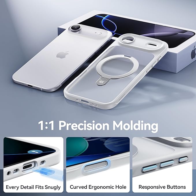 CASEKOO Designed for iPhone Air Case with Magnetic Invisible Stand [Military Drop Protection] [Compatible with MagSafe] Shockproof Translucent Matte Slim for iPhone 17 Air Case Phone Cover 6.5", White