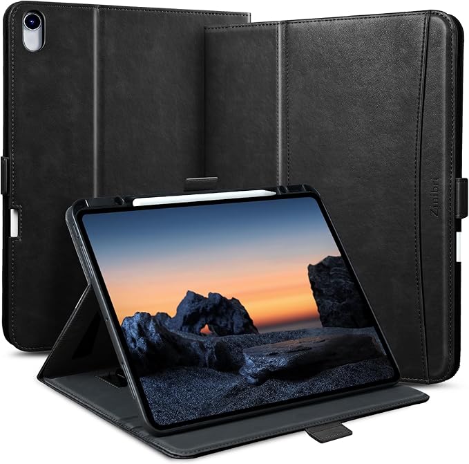 Handcrafted Case for iPad Air 13 Inch M4/M3/M2 (2026/2025/2024) with Pencil Holder & Hand Strap & Pocket,Magnetic Clasp,Multi Angles Stand,Protective Folio Cover,Auto Sleep/Wake,Black