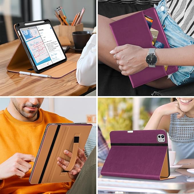 DTTO for iPad Pro 11 inch Case (M5/M4) 2025/2024, Premium Leather Business Folio Stand Cover with Pencil Holder - Auto Wake/Sleep and Multiple Viewing Angles, Purple