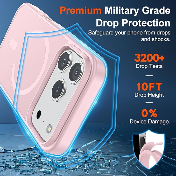 SUPFINE Magnetic for iPhone 17 Pro Max Case (Compatible with MagSafe)(Military Grade Drop Protection) Translucent Matte Shockproof with Anti-Fingerprint Phone Cover,Light Pink