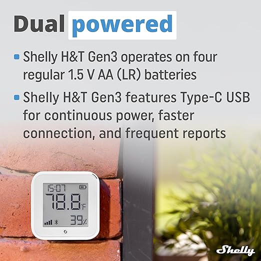 Shelly H&T Gen3 Ivory | Wi-Fi and Bluetooth Smart Temperature & Humidity Sensor with Remote App Control & Monitoring | Smart Scenes | Notification Alerts | LCD Display | Free Data Storage Export