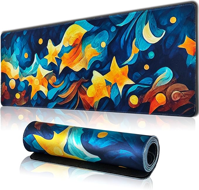 Hopipad Starry Night Large Gaming Mouse Pad for Desk, Desk Mat with Seamed Edges, Waterproof Desk Pad, Non-Slip Rubber Base, 31.5x11.8 Inch Keyboard Pad Computer Mat, Big XL Mousepad